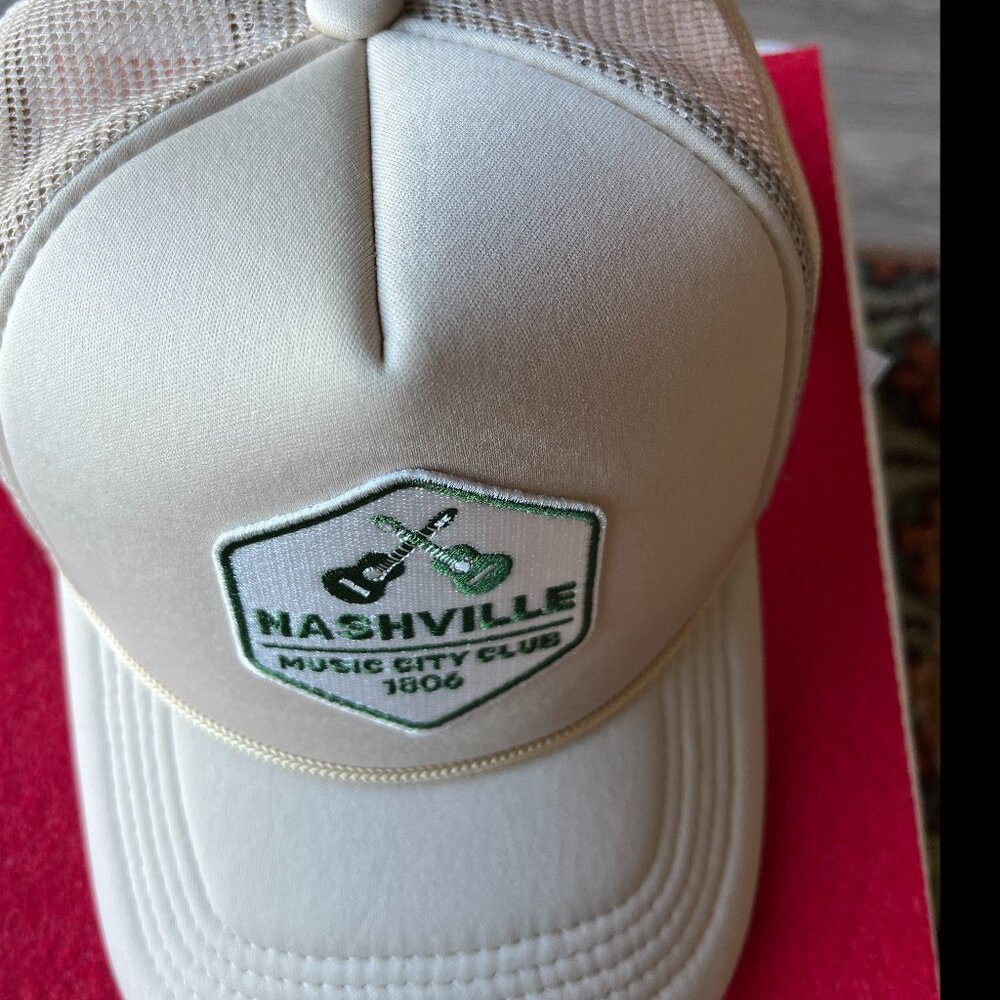 Nashville Music City  embroidery Patch Trucker Hat beige